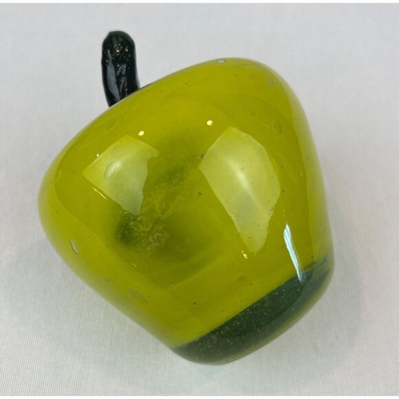 Murano Style Vintage Green Glass Apple Paperweight Stem Leaf Accent - Picture 7 of 10